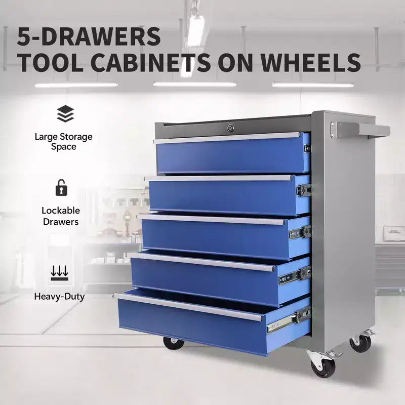 5-Drawer Rolling Tool Chest with Wheels – Heavy-Duty Steel Toolbox