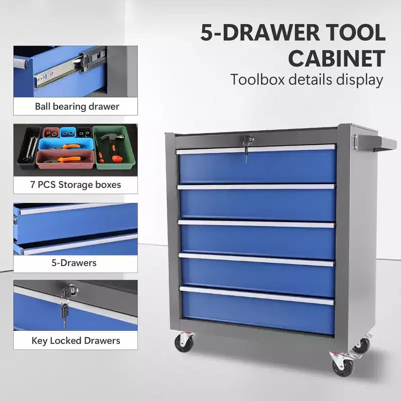 5-Drawer Rolling Tool Chest with Wheels – Heavy-Duty Steel Toolbox