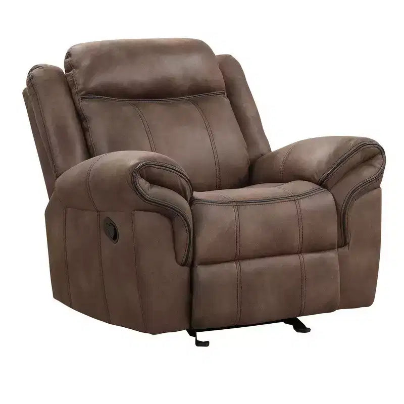 Manual Glider Recliner Chair, Brown Faux Leather, Pillow Arms