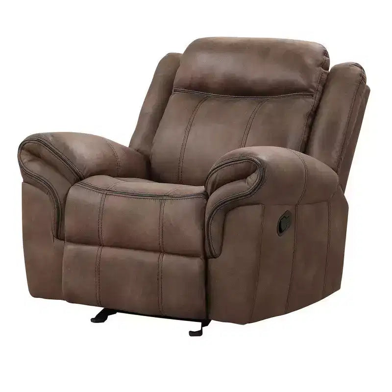 Manual Glider Recliner Chair, Brown Faux Leather, Pillow Arms