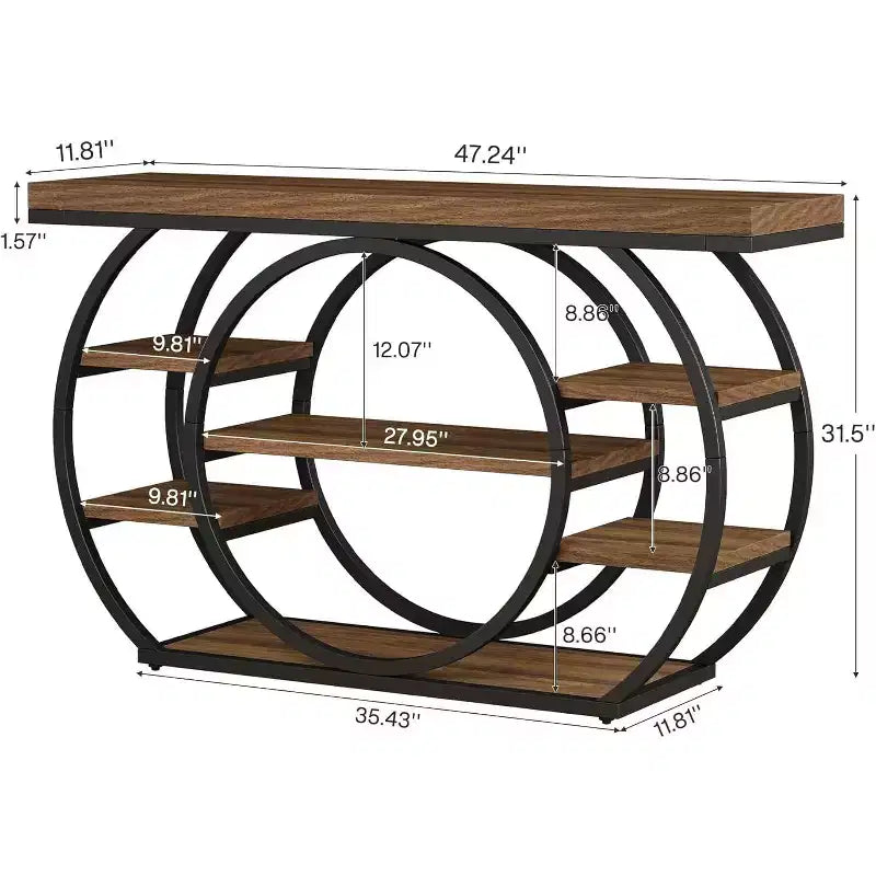 47-Inch Console Table, 5-Tier Industrial Entryway Table, Narrow Sofa Table for Living Room, Hallway, Foyer