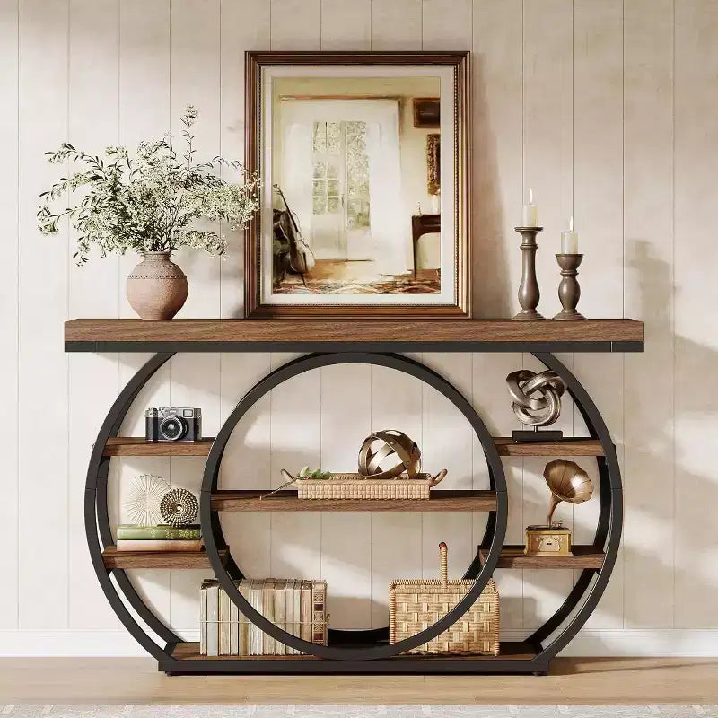 47-Inch Console Table, 5-Tier Industrial Entryway Table, Narrow Sofa Table for Living Room, Hallway, Foyer
