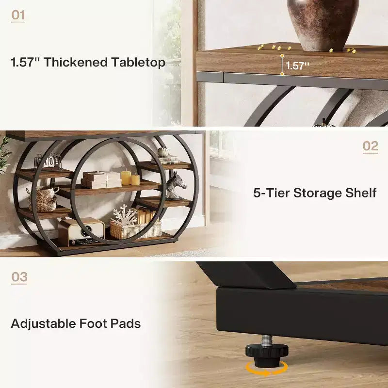 47-Inch Console Table, 5-Tier Industrial Entryway Table, Narrow Sofa Table for Living Room, Hallway, Foyer