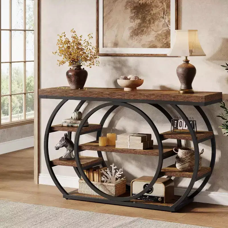 47-Inch Console Table, 5-Tier Industrial Entryway Table, Narrow Sofa Table for Living Room, Hallway, Foyer