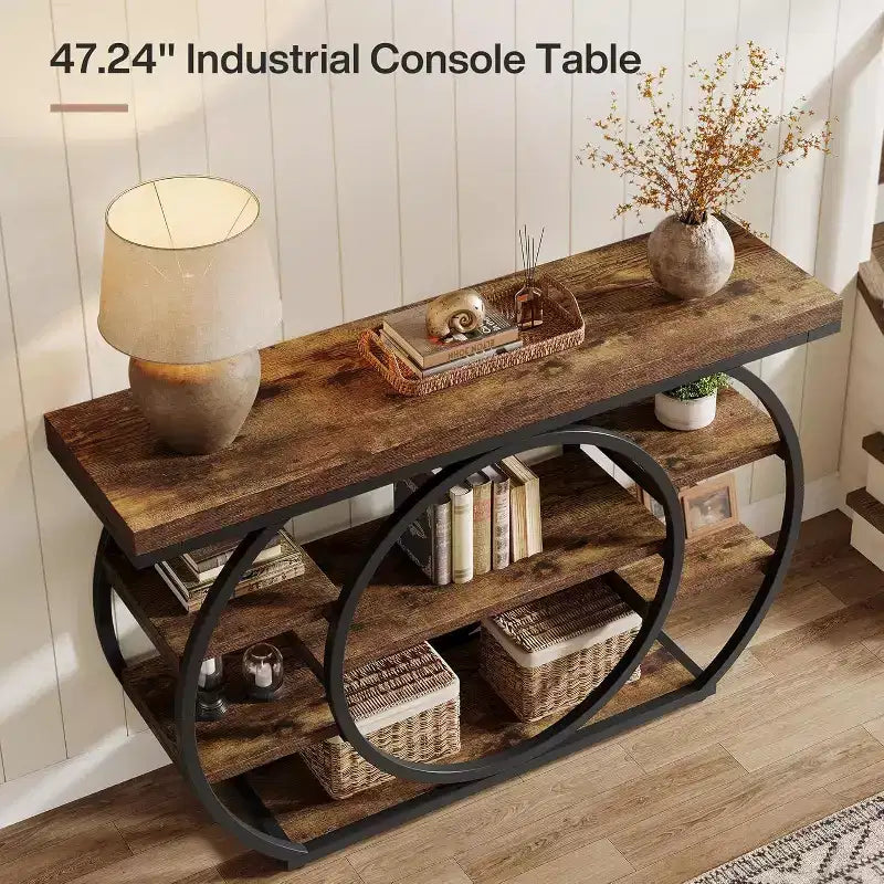 47-Inch Console Table, 5-Tier Industrial Entryway Table, Narrow Sofa Table for Living Room, Hallway, Foyer