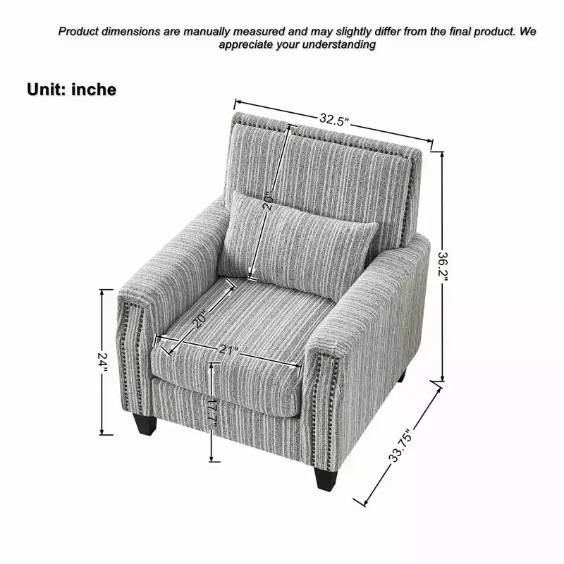 Mid-Century Style Striped Fabric Lounge Armchair with Nailhead Trim - Accent Chair for Living Rooms and Relaxation Areas