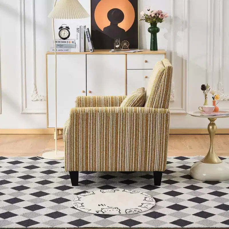 Mid-Century Style Striped Fabric Lounge Armchair with Nailhead Trim - Accent Chair for Living Rooms and Relaxation Areas