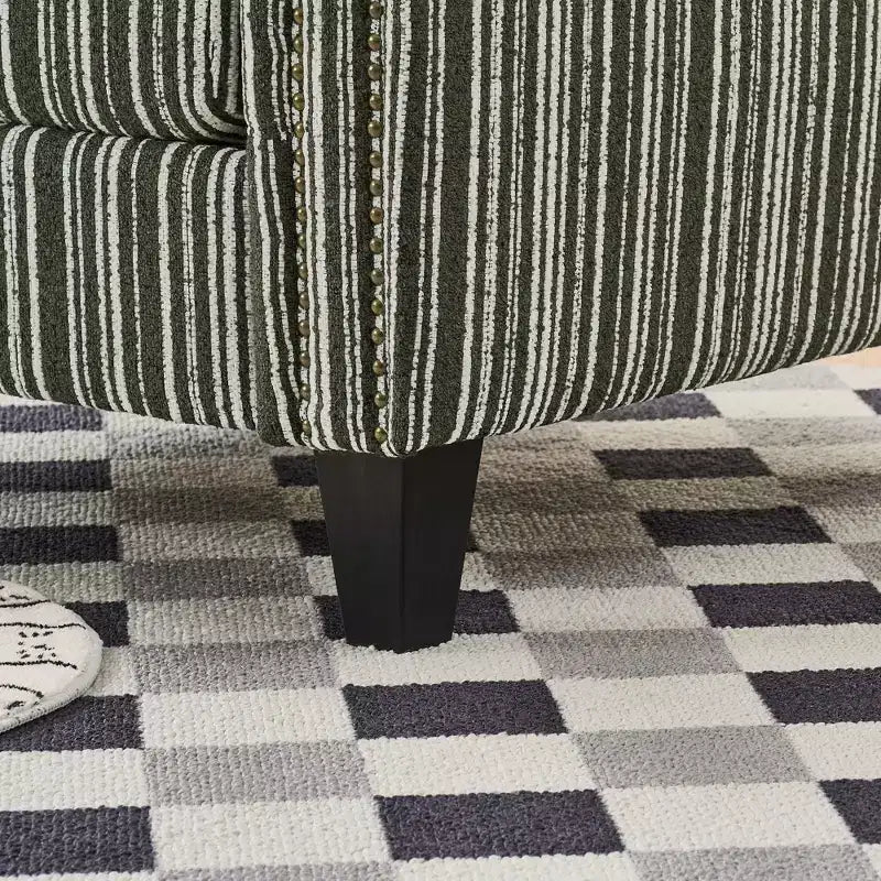 Mid-Century Style Striped Fabric Lounge Armchair with Nailhead Trim - Accent Chair for Living Rooms and Relaxation Areas