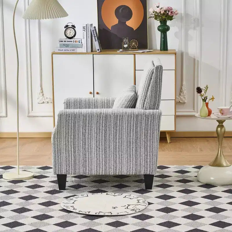 Mid-Century Style Striped Fabric Lounge Armchair with Nailhead Trim - Accent Chair for Living Rooms and Relaxation Areas