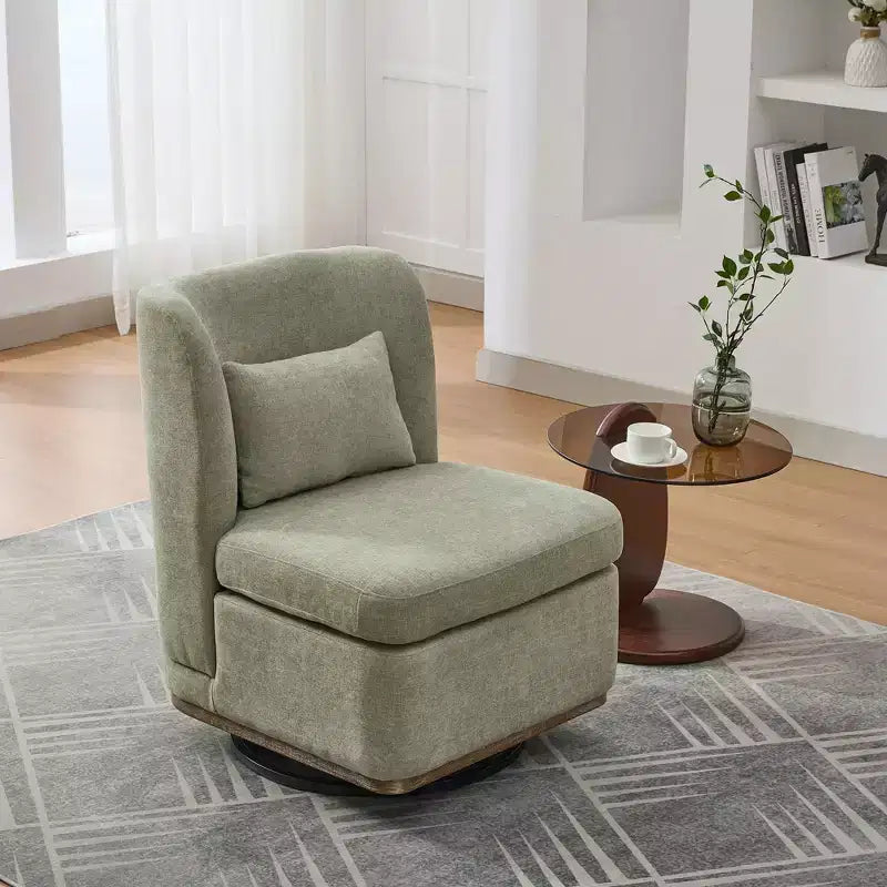 Mid-Century Chenille Upholstered Swivel Lounge Chair with Pillow
