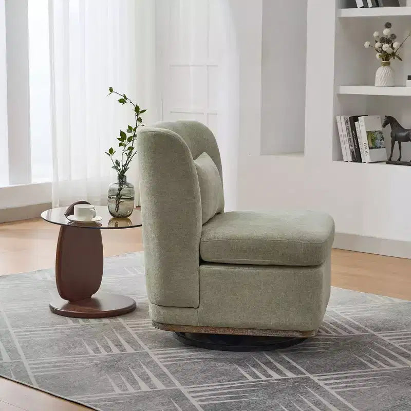 Mid-Century Chenille Upholstered Swivel Lounge Chair with Pillow
