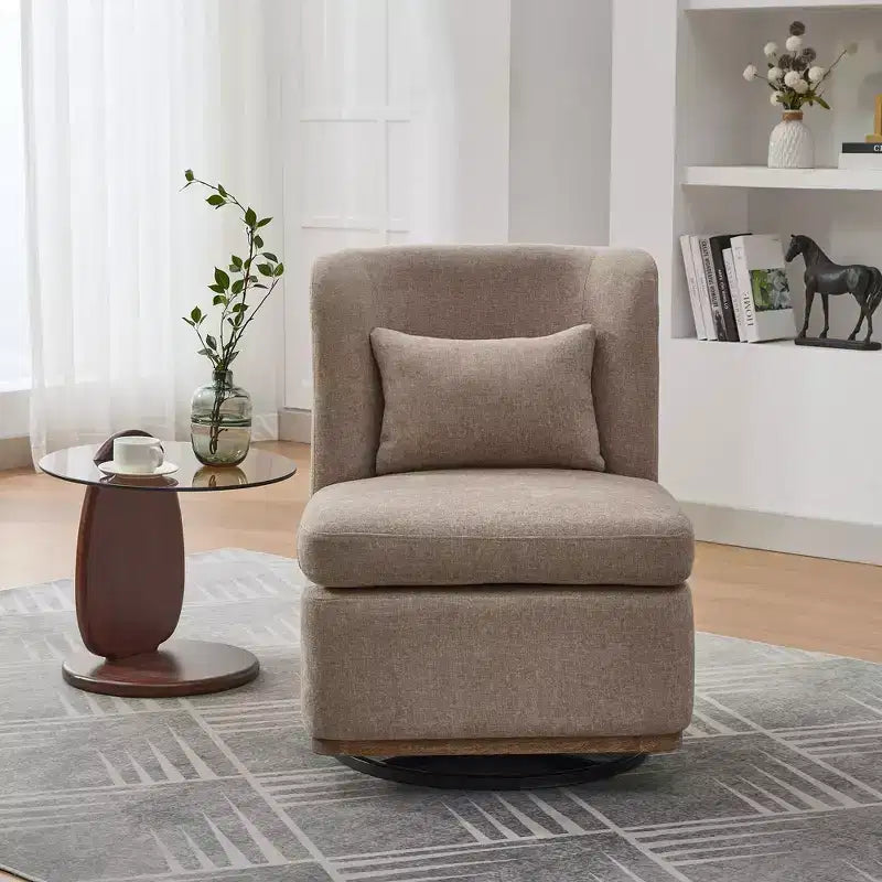 Mid-Century Chenille Upholstered Swivel Lounge Chair with Pillow