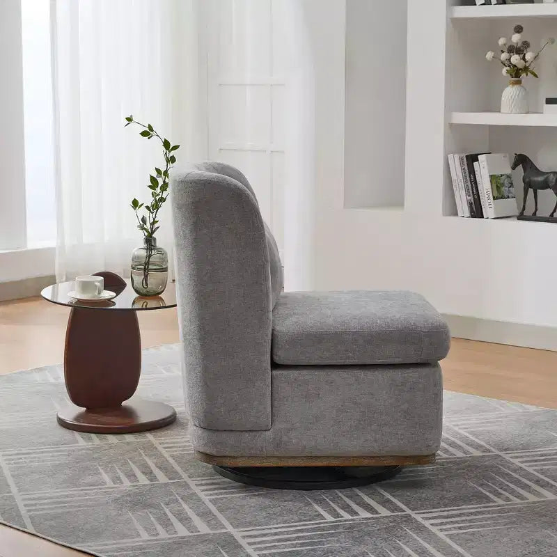 Mid-Century Chenille Upholstered Swivel Lounge Chair with Pillow
