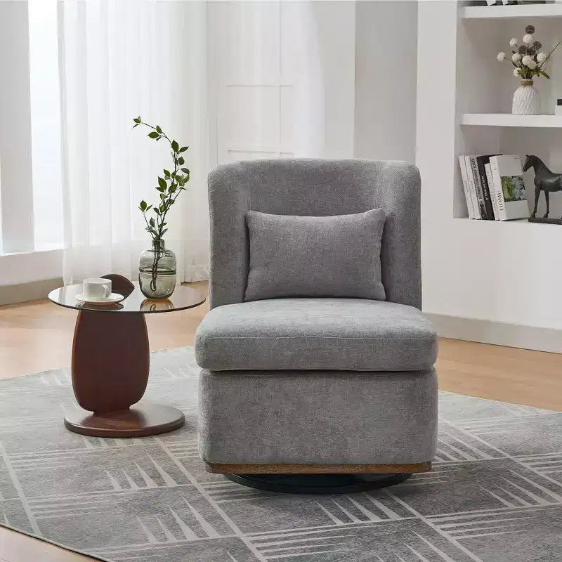 Mid-Century Chenille Upholstered Swivel Lounge Chair with Pillow