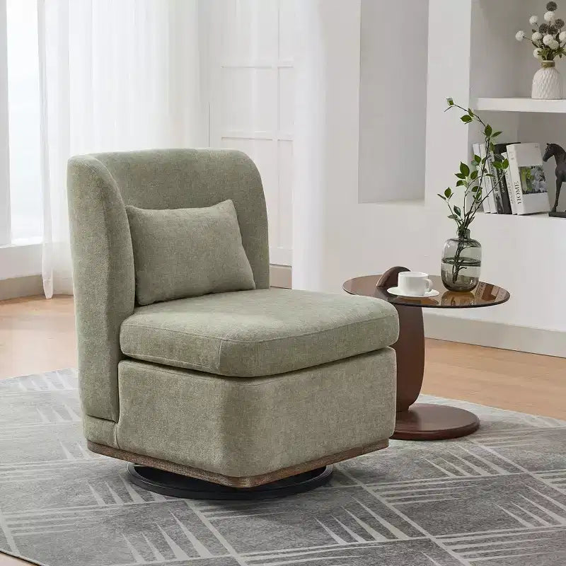 Mid-Century Chenille Upholstered Swivel Lounge Chair with Pillow