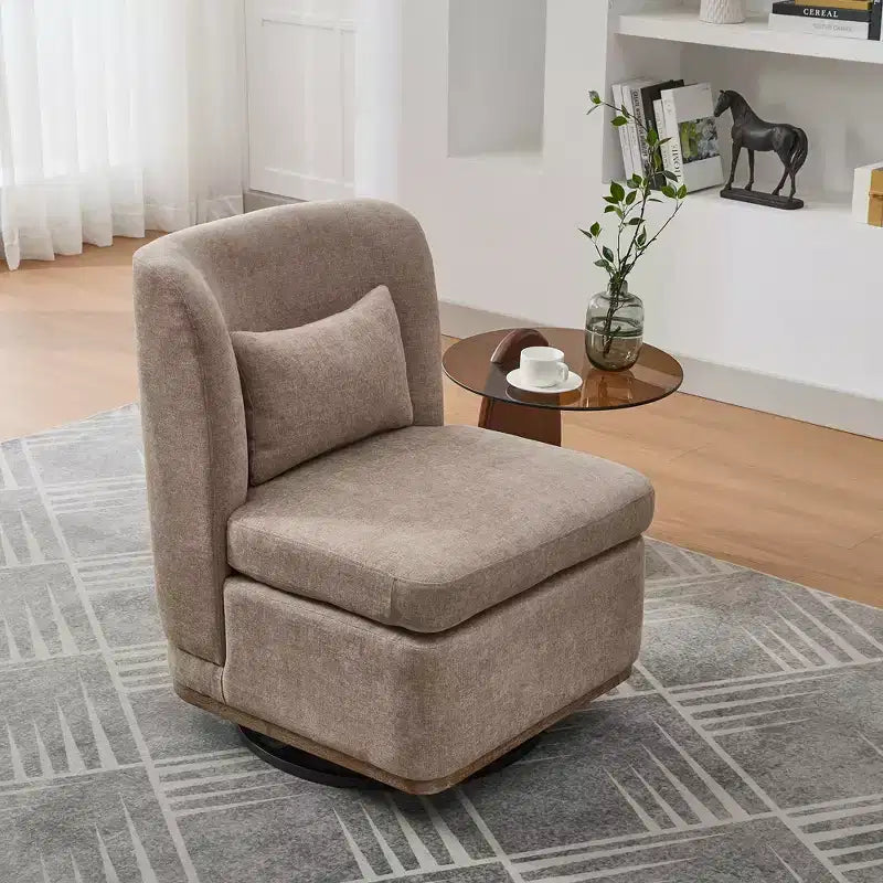 Mid-Century Chenille Upholstered Swivel Lounge Chair with Pillow