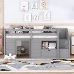 Lit mezzanine enfant double 94,56 po avec tiroirs et étagères, lit superposé avec échelle et garde-corps de sécurité, cadres de lit pour chambre d'enfant