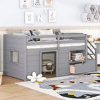 Lit mezzanine enfant double 94,56 po avec tiroirs et étagères, lit superposé avec échelle et garde-corps de sécurité, cadres de lit pour chambre d'enfant