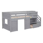Lit mezzanine enfant double 94,56 po avec tiroirs et étagères, lit superposé avec échelle et garde-corps de sécurité, cadres de lit pour chambre d'enfant