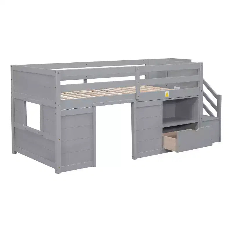 94.56IN Twin Size Kids Loft Bed with Drawers and Shelves, Bunk Bed with Ladder and Safety Guardrail, Bed Frames for Kids Room