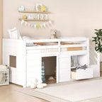 Lit mezzanine enfant double 94,56 po avec tiroirs et étagères, lit superposé avec échelle et garde-corps de sécurité, cadres de lit pour chambre d'enfant