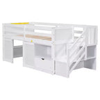 Lit mezzanine enfant double 94,56 po avec tiroirs et étagères, lit superposé avec échelle et garde-corps de sécurité, cadres de lit pour chambre d'enfant