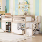 Lit mezzanine enfant double 94,56 po avec tiroirs et étagères, lit superposé avec échelle et garde-corps de sécurité, cadres de lit pour chambre d'enfant