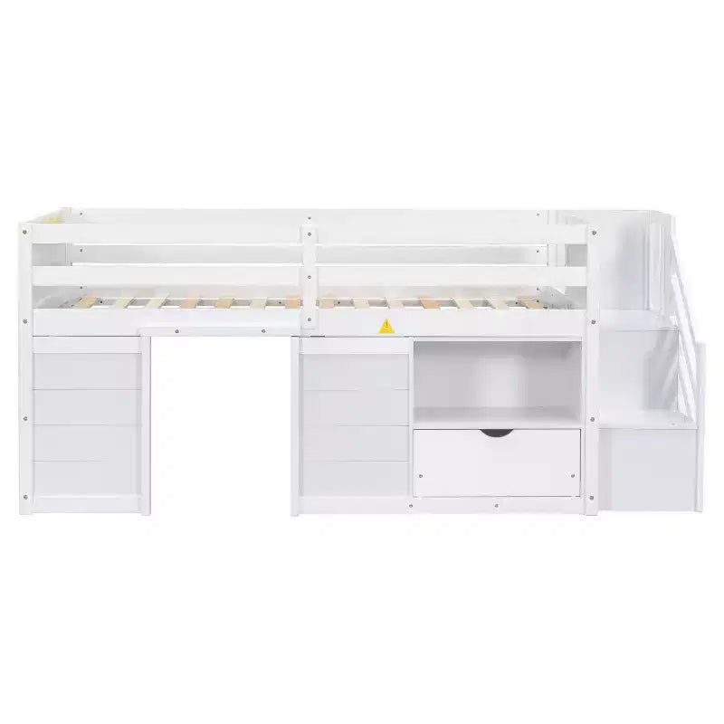 94.56IN Twin Size Kids Loft Bed with Drawers and Shelves, Bunk Bed with Ladder and Safety Guardrail, Bed Frames for Kids Room
