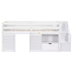 Lit mezzanine enfant double 94,56 po avec tiroirs et étagères, lit superposé avec échelle et garde-corps de sécurité, cadres de lit pour chambre d'enfant