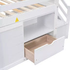 Lit mezzanine enfant double 94,56 po avec tiroirs et étagères, lit superposé avec échelle et garde-corps de sécurité, cadres de lit pour chambre d'enfant