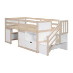 Lit mezzanine enfant double 94,56 po avec tiroirs et étagères, lit superposé avec échelle et garde-corps de sécurité, cadres de lit pour chambre d'enfant