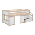 Lit mezzanine enfant double 94,56 po avec tiroirs et étagères, lit superposé avec échelle et garde-corps de sécurité, cadres de lit pour chambre d'enfant