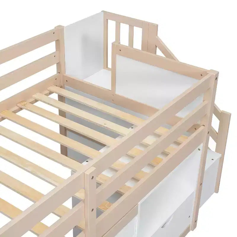 94.56IN Twin Size Kids Loft Bed with Drawers and Shelves, Bunk Bed with Ladder and Safety Guardrail, Bed Frames for Kids Room