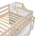 Lit mezzanine enfant double 94,56 po avec tiroirs et étagères, lit superposé avec échelle et garde-corps de sécurité, cadres de lit pour chambre d'enfant