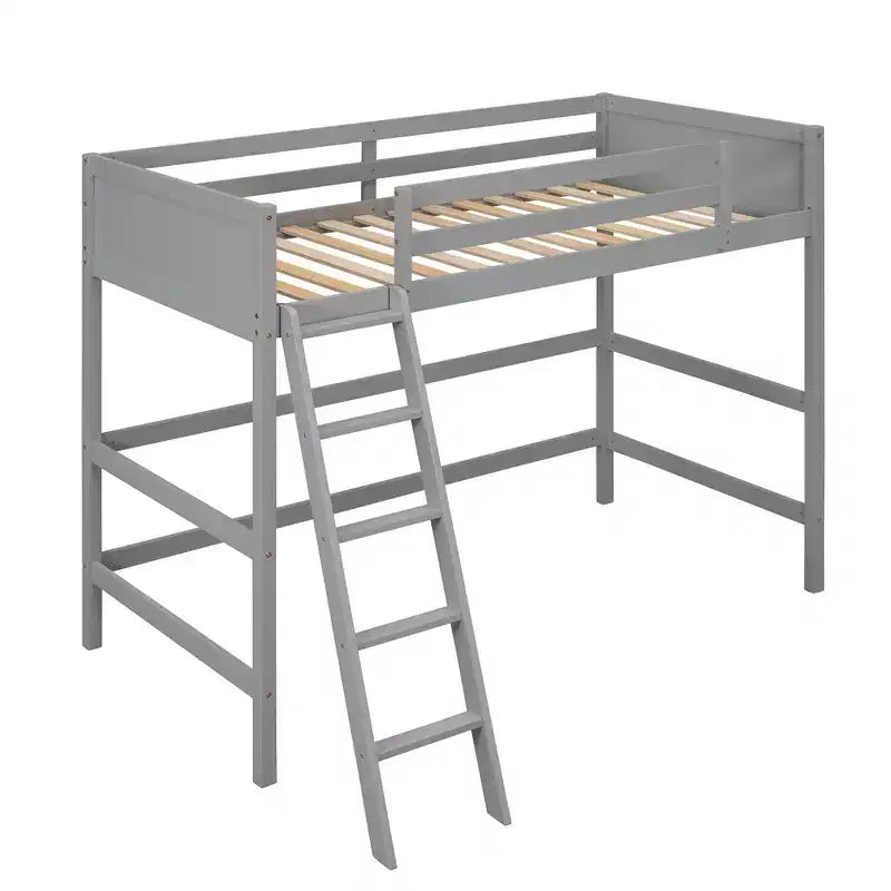 79.5IN Twin Size Kids Loft Bed with Ladder, Safety Guardrails, Bed Frame for Kids Room, Gaming Room, Living Room
