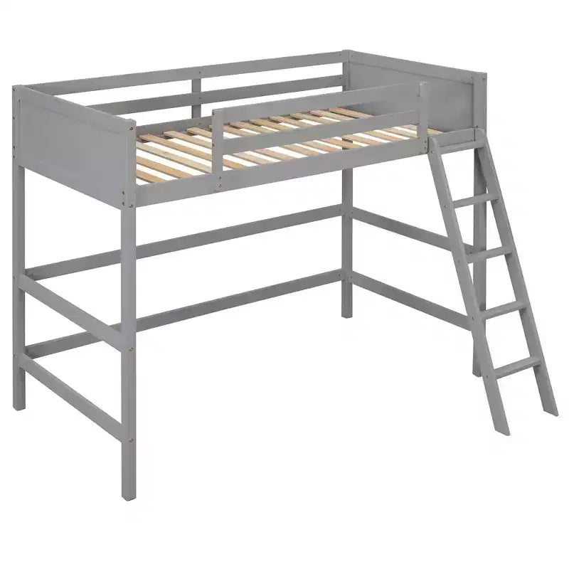 79.5IN Twin Size Kids Loft Bed with Ladder, Safety Guardrails, Bed Frame for Kids Room, Gaming Room, Living Room