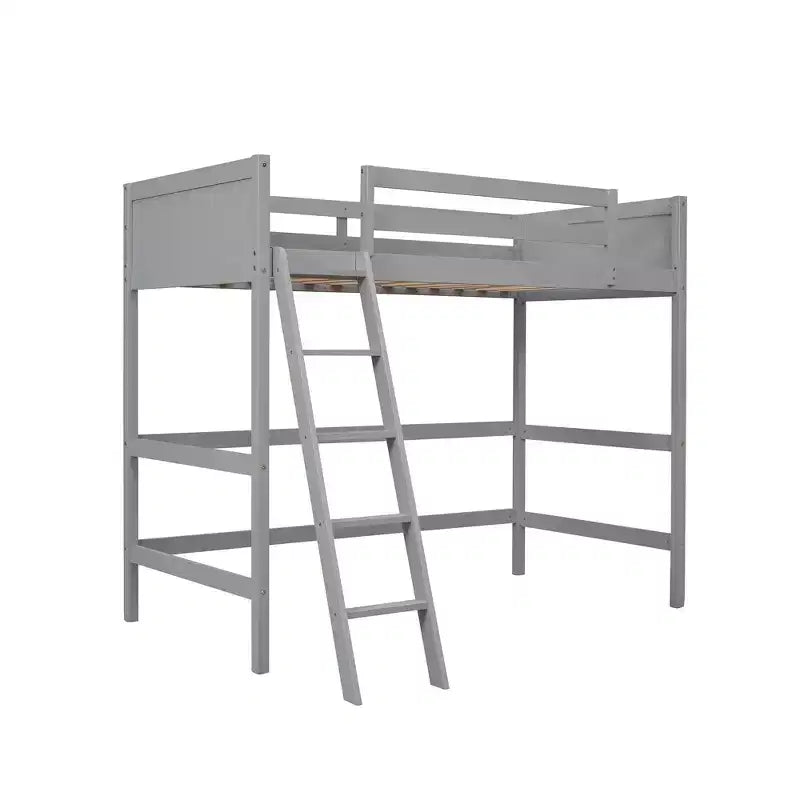 79.5IN Twin Size Kids Loft Bed with Ladder, Safety Guardrails, Bed Frame for Kids Room, Gaming Room, Living Room