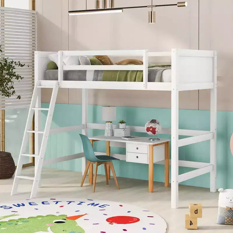 79.5IN Twin Size Kids Loft Bed with Ladder, Safety Guardrails, Bed Frame for Kids Room, Gaming Room, Living Room