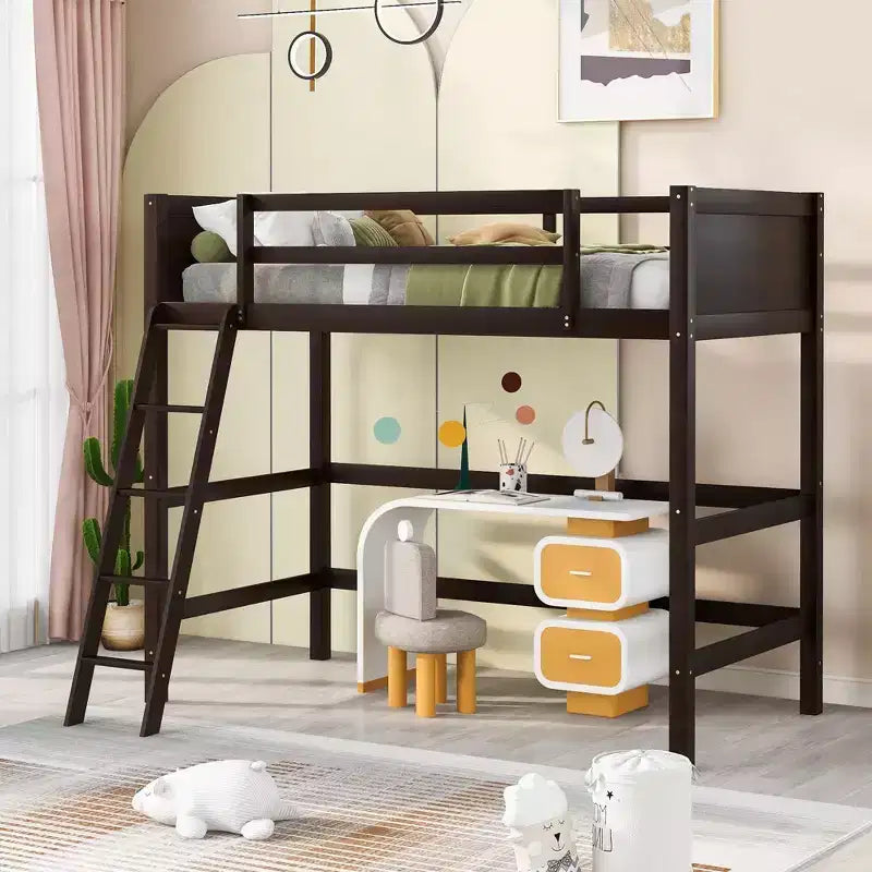 79.5IN Twin Size Kids Loft Bed with Ladder, Safety Guardrails, Bed Frame for Kids Room, Gaming Room, Living Room