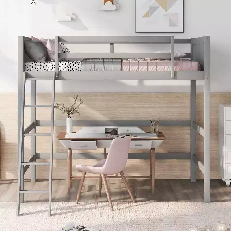79.5IN Twin Size Kids Loft Bed with Ladder, Safety Guardrails, Bed Frame for Kids Room, Gaming Room, Living Room