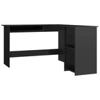 Bureau d'angle en L avec rangements ouverts, noir