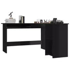 Bureau d'angle en L avec rangements ouverts, noir