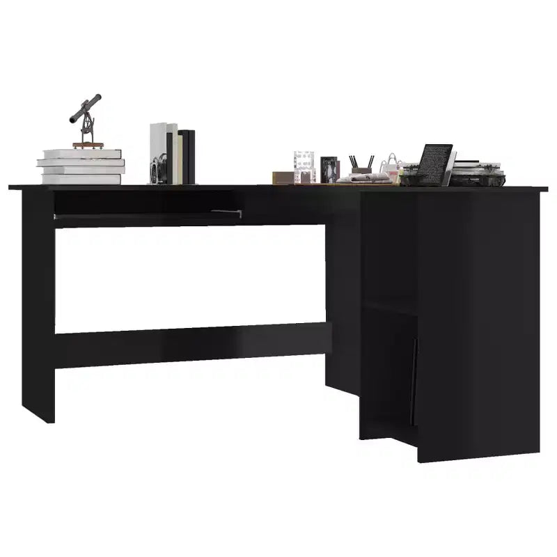 L-Shaped Corner Computer Desk with Open Storage, Black