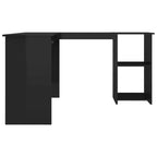 Bureau d'angle en L avec rangements ouverts, noir