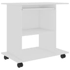 Bureau d'ordinateur compact blanc avec étagères de rangement