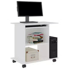 Bureau d'ordinateur compact blanc avec étagères de rangement