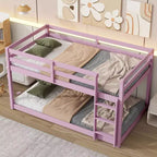 Lit superposé jumeau sur jumeau au sol de 77,3 po avec échelle, garde-corps et lattes renforcées, cadre de lit pour chambre d'enfant, salle de jeux, rose