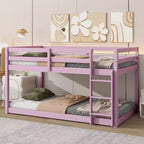 Lit superposé jumeau sur jumeau au sol de 77,3 po avec échelle, garde-corps et lattes renforcées, cadre de lit pour chambre d'enfant, salle de jeux, rose
