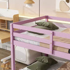 Lit superposé jumeau sur jumeau au sol de 77,3 po avec échelle, garde-corps et lattes renforcées, cadre de lit pour chambre d'enfant, salle de jeux, rose