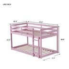 Lit superposé jumeau sur jumeau au sol de 77,3 po avec échelle, garde-corps et lattes renforcées, cadre de lit pour chambre d'enfant, salle de jeux, rose